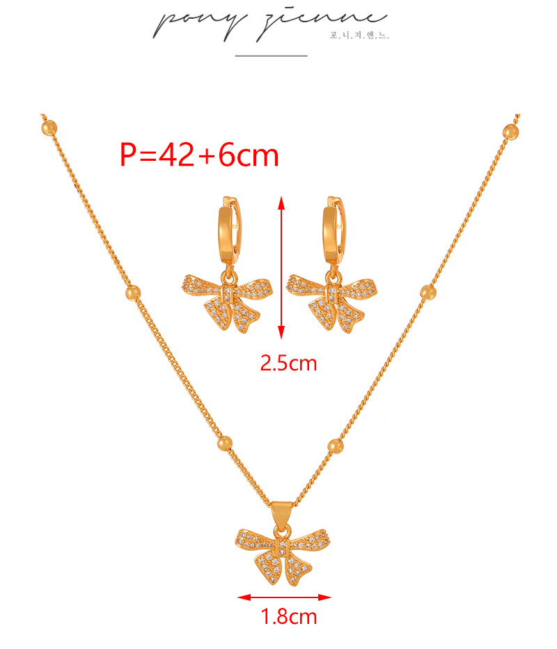 Fashion Golden 1 Copper Set Zircon Bow Pendant Bead Necklace,Necklaces