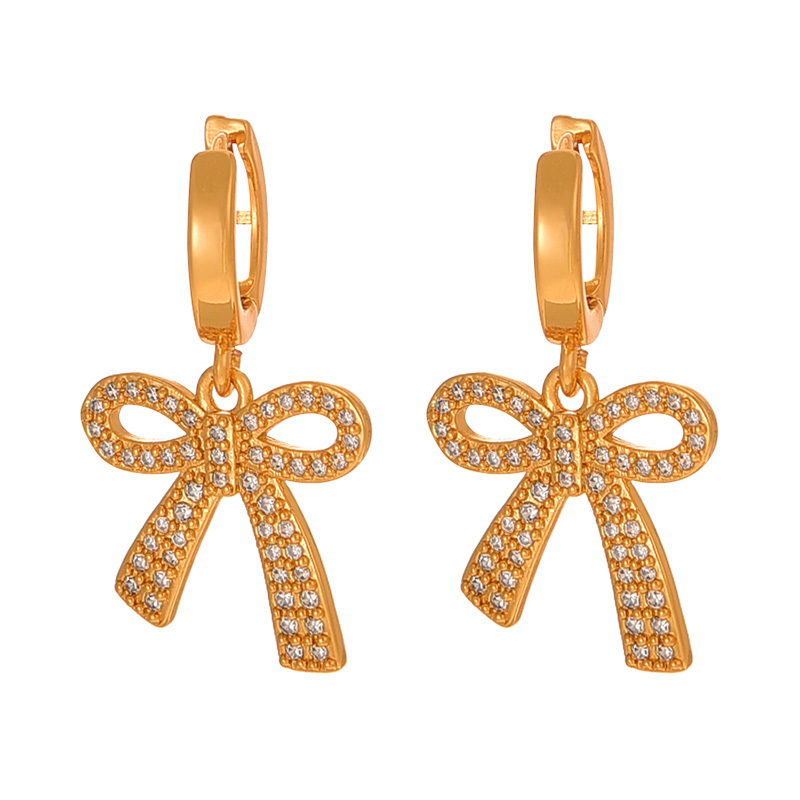 Fashion Golden 1 Copper Set Zircon Bow Pendant Bead Necklace,Necklaces