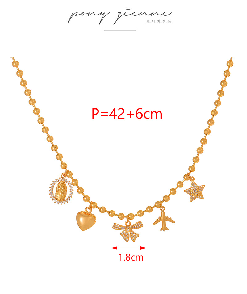 Fashion Gold Copper Inlaid Zircon Bow Airplane Love Pendant Bead Necklace,Necklaces