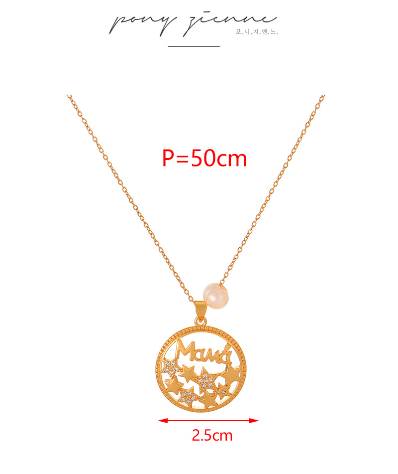 Fashion Silver Copper Inlaid Zircon Letter Mother Five-pointed Star Pendant Pearl Necklace,Necklaces