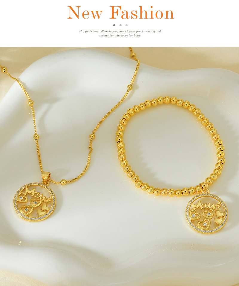 Fashion Golden 1 Copper Inlaid Zircon Letter Mother Love Pendant Necklace,Necklaces