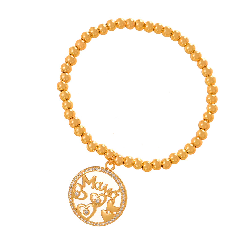 Fashion Golden 2 Copper Inlaid Zircon Letter Mother Love Beaded Bracelet,Bracelets