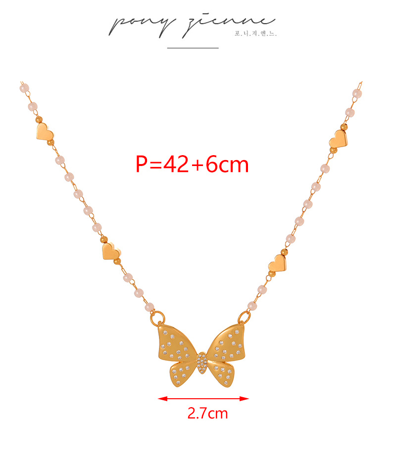 Fashion Golden 2 Copper Inlaid Zircon Bow Pendant Pearl Love Necklace,Necklaces