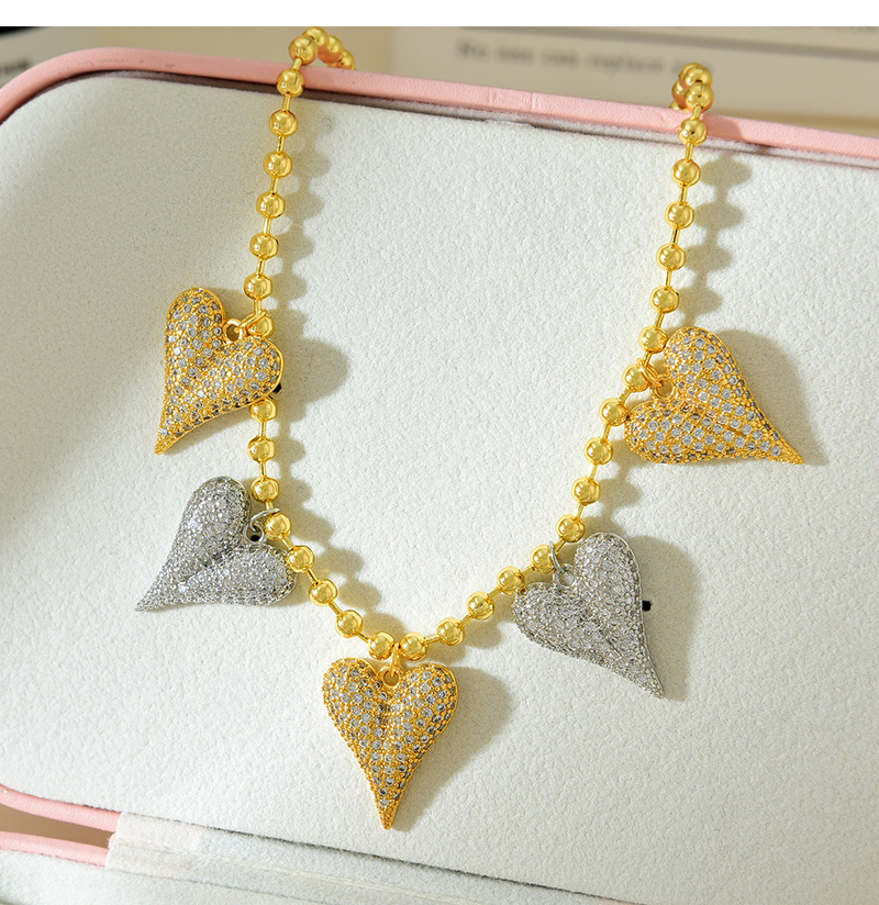Fashion Gold Copper Inlaid Zircon Love Pendant Bead Necklace,Necklaces
