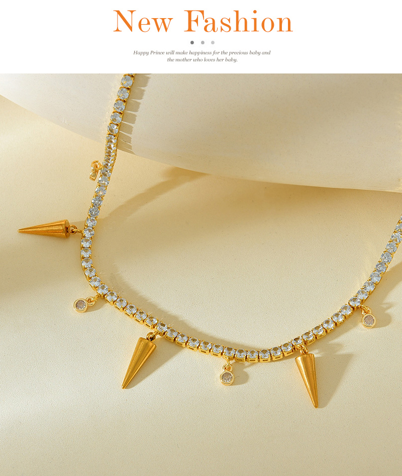 Fashion Gold Copper Set Zircon Geometric Pendant Necklace,Necklaces