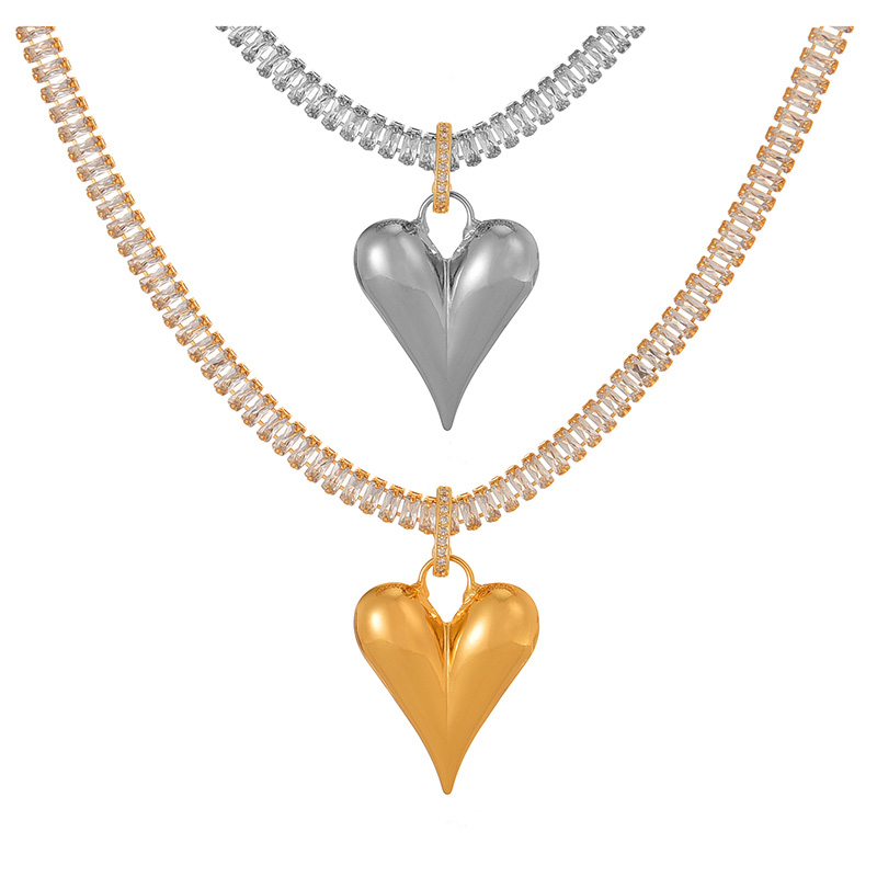 Fashion Silver Copper Inlaid Zircon Love Pendant Necklace (large),Necklaces