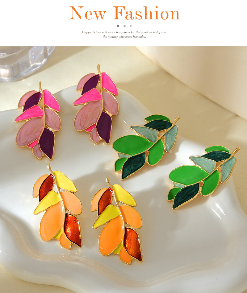 Fashion Orange Alloy Oil Dripping Leaf Earrings,Stud Earrings