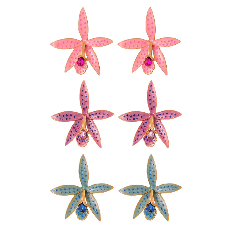Fashion Pink Alloy Oil Drop Diamond Flower Stud Earrings,Stud Earrings