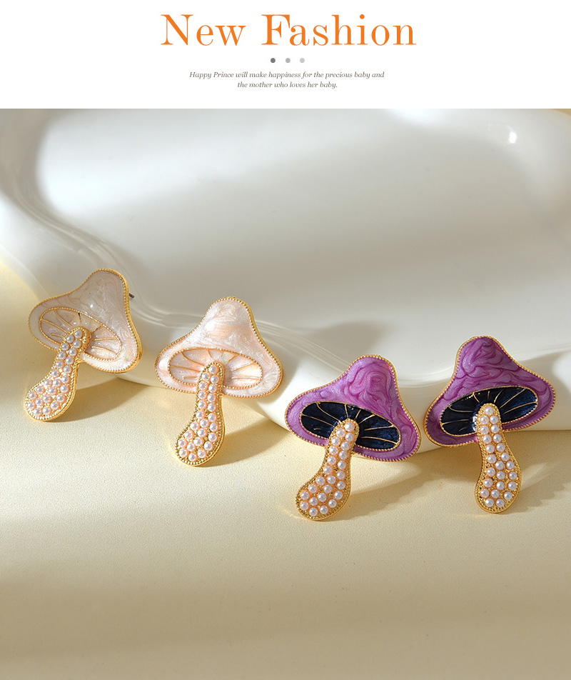 Fashion White Alloy Oil Drop Pearl Mushroom Stud Earrings,Stud Earrings