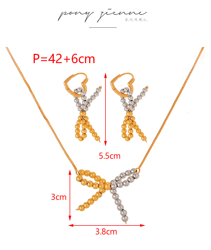 Fashion Golden 1 Copper Bow Pendant Beaded Necklace,Necklaces