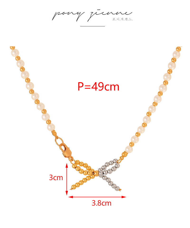 Fashion Gold Copper Bow Pendant Pearl Beads Lobster Clasp Necklace,Necklaces