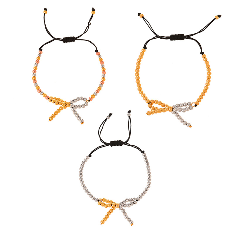 Fashion Silver Copper Bow Pendant Beaded Braided Bracelet,Bracelets