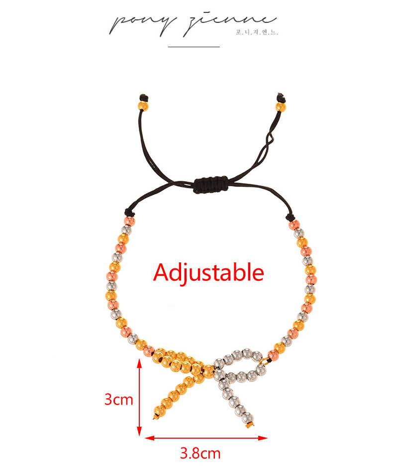 Fashion Rose Gold Copper Bow Pendant Beaded Braided Bracelet,Bracelets