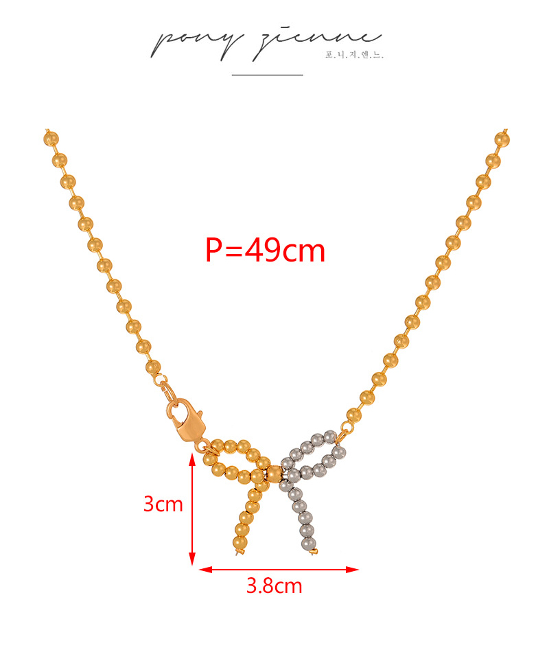 Fashion Gold Copper Bow Pendant Beaded Lobster Clasp Necklace,Necklaces