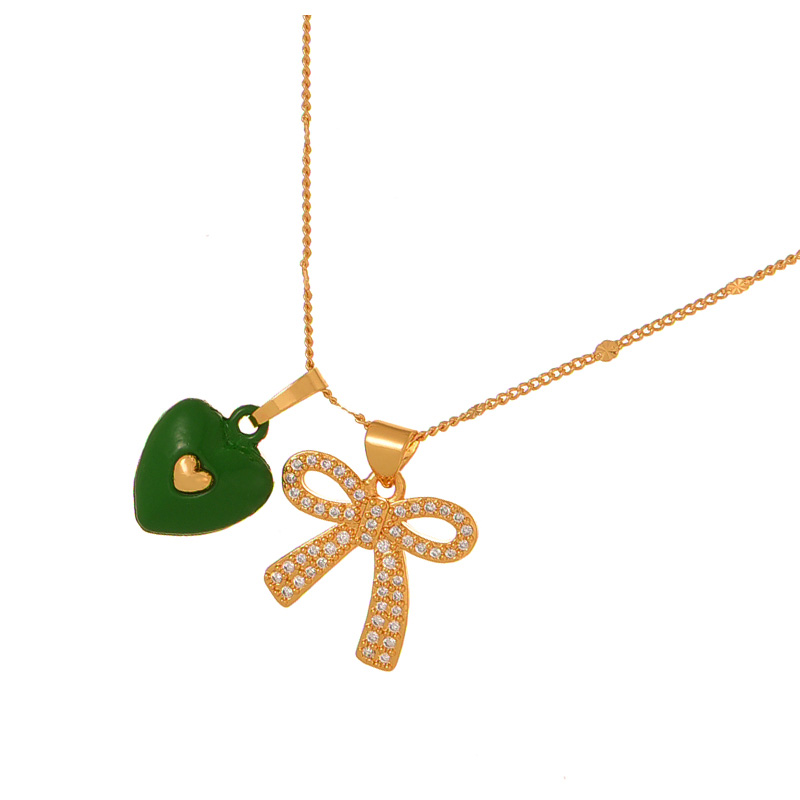 Fashion Gold Copper Inlaid Zircon Bow Oil Dripping Love Pendant Necklace,Necklaces