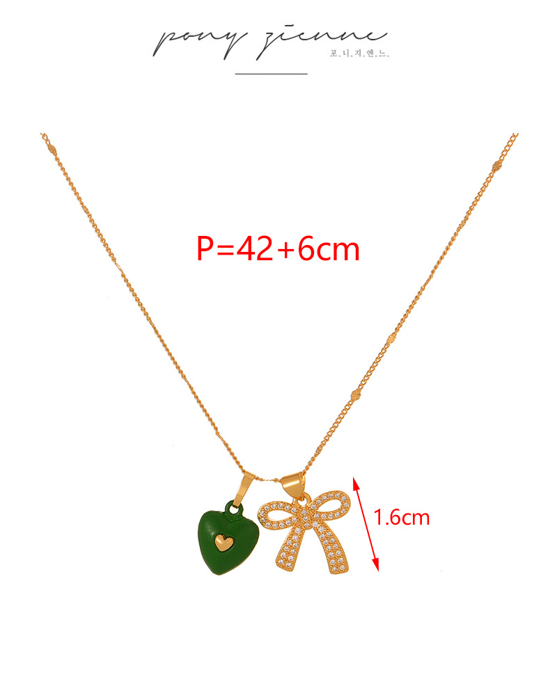 Fashion Gold Copper Inlaid Zircon Bow Oil Dripping Love Pendant Necklace,Necklaces