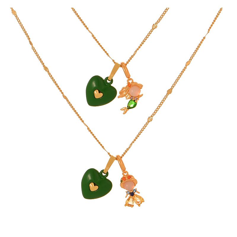 Fashion Golden 2 Copper Inlaid Zircon Princess Oil Drop Love Pendant Necklace,Necklaces