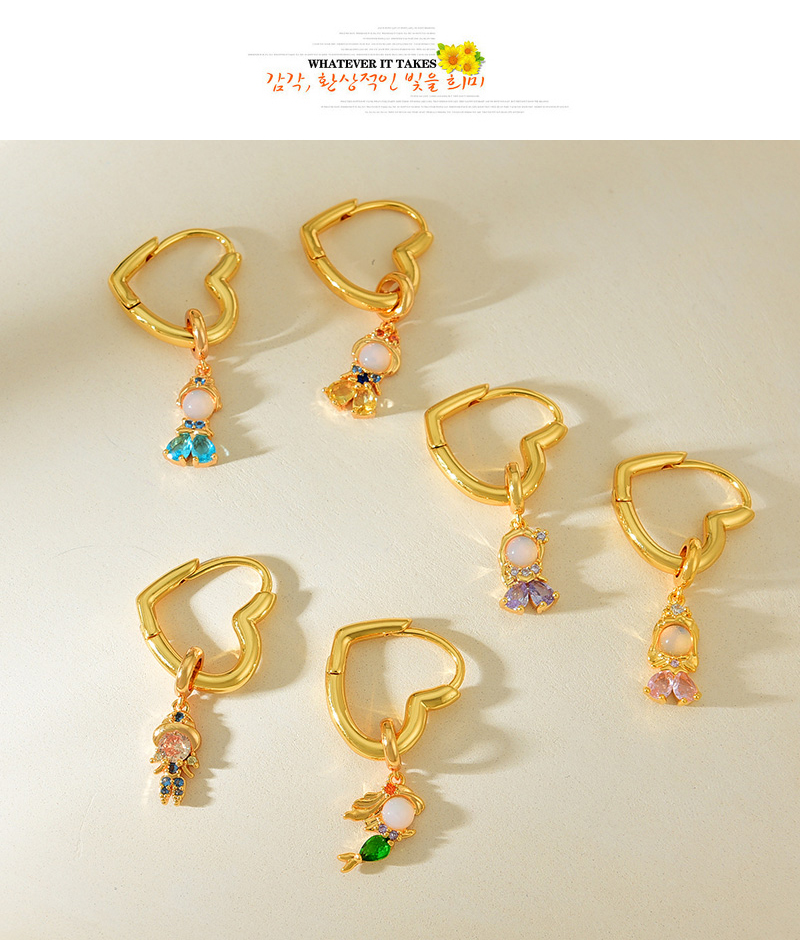 Fashion Golden 6 Copper Inlaid Zircon Princess Pendant Love Earrings,Earrings