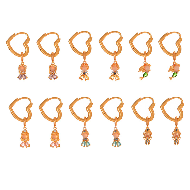 Fashion Golden 6 Copper Inlaid Zircon Princess Pendant Love Earrings,Earrings
