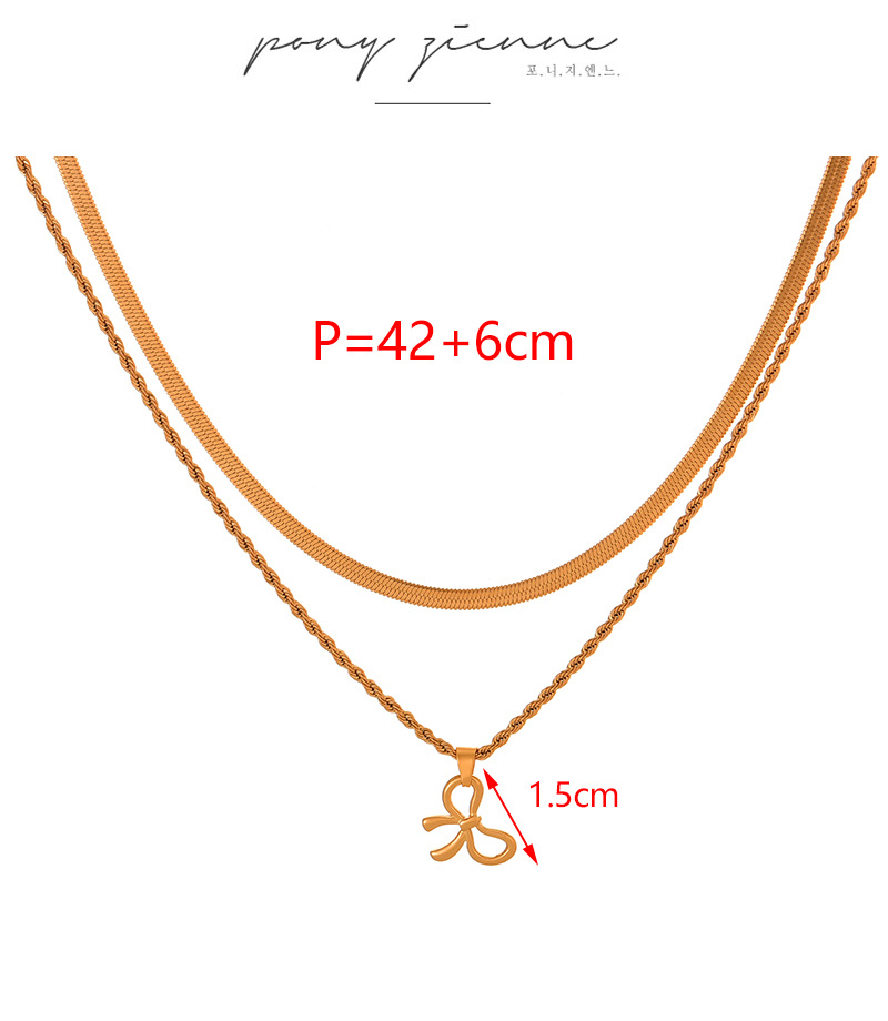 Fashion Golden 2 Double Layer Titanium Steel Snake Bone Chain Twist Pendant Flower Necklace,Necklaces