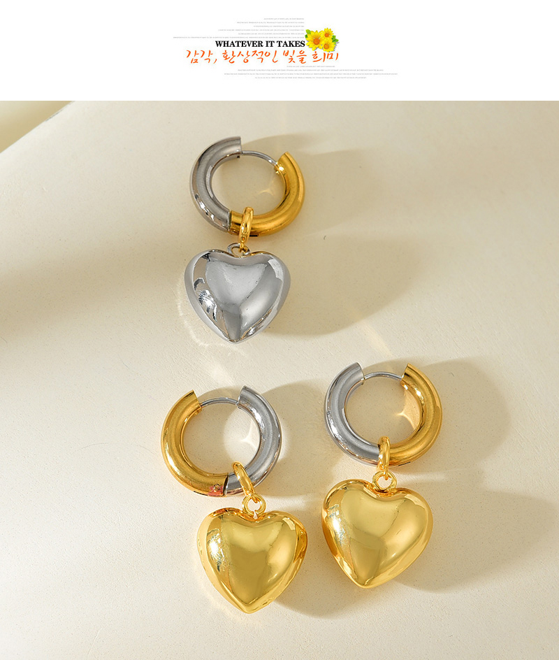 Fashion Silver Titanium Steel Color Matching Heart Earrings,Earrings