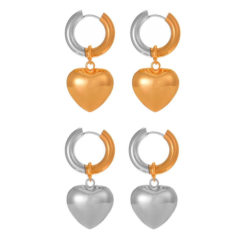 Fashion Silver Titanium Steel Color Matching Heart Earrings,Earrings