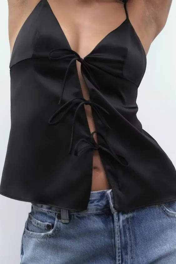Fashion Black Polyester Strappy Halter Top,Tank Tops & Camis