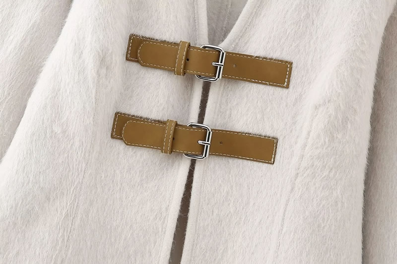 Fashion Beige Tie-strap V-neck Jacket,Coat-Jacket