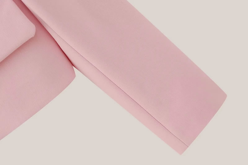 Fashion Pink Polyester Lapel Buttoned Jacket,Coat-Jacket