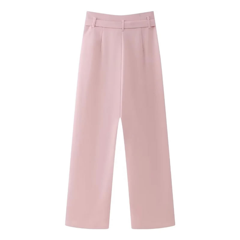 Fashion Pink Polyester Micro-pleated Straight-leg Trousers,Pants