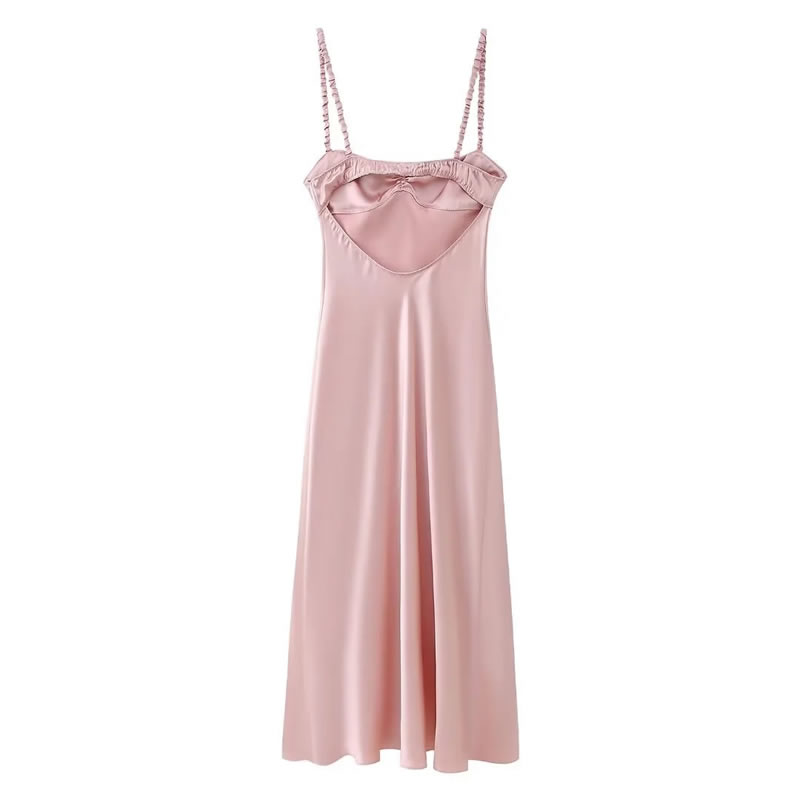 Fashion Pink Polyester Silk Satin Suspender Long Skirt,Long Dress