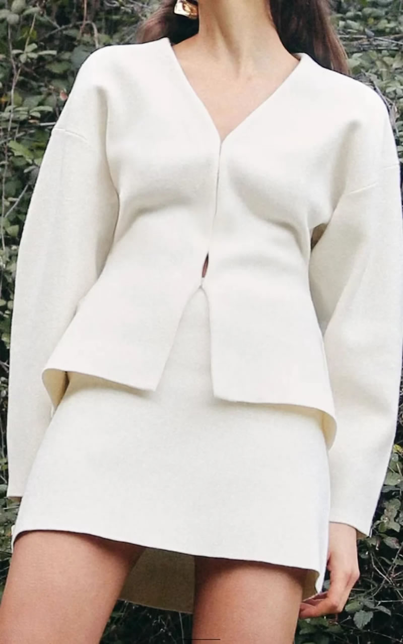 Fashion White Polyester Knitted Jacket,Coat-Jacket