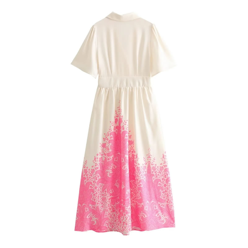 Fashion Color Polyester Printed Lapel Maxi Skirt,Long Dress
