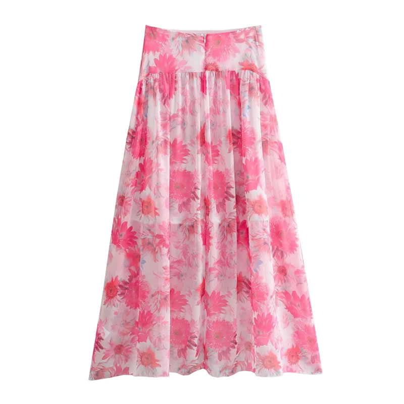 Fashion Color Chiffon Printed Suspender Skirt Suit,Tank Tops & Camis