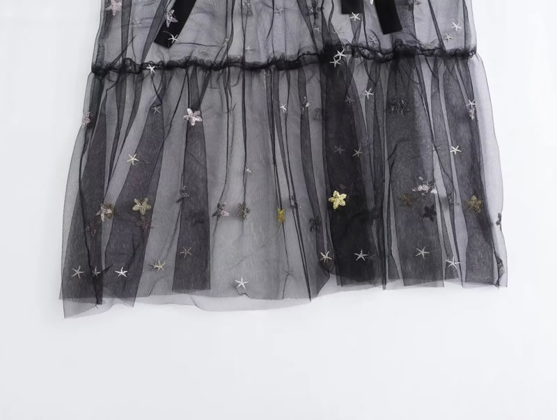 Fashion Black Mesh Exposed Waist Strappy Mesh Long Skirt,Long Dress