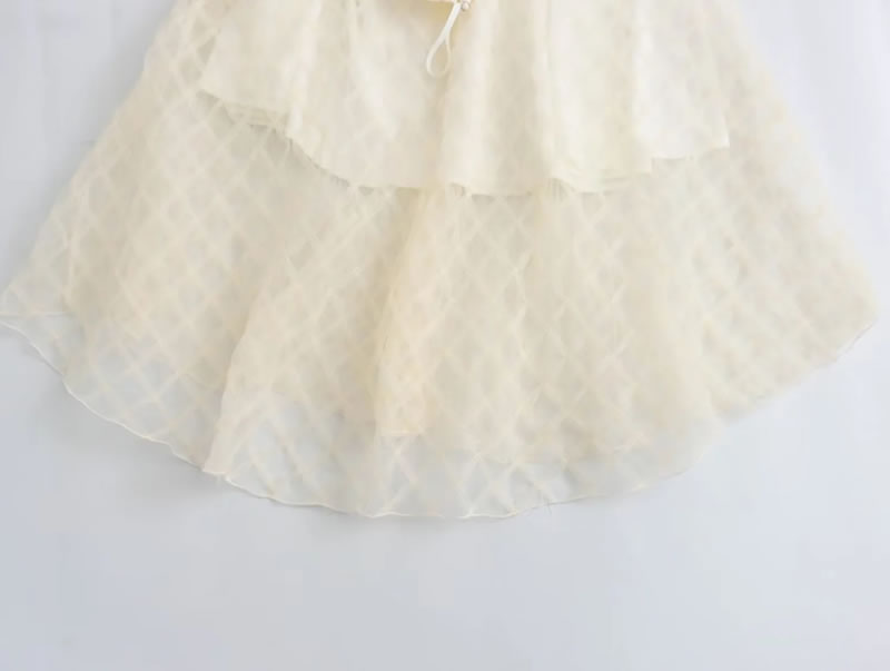 Fashion Cream Color Mesh Suspender Long Skirt,Long Dress
