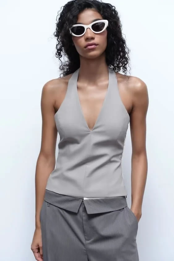 Fashion Grey Polyester Halter Top,Tank Tops & Camis