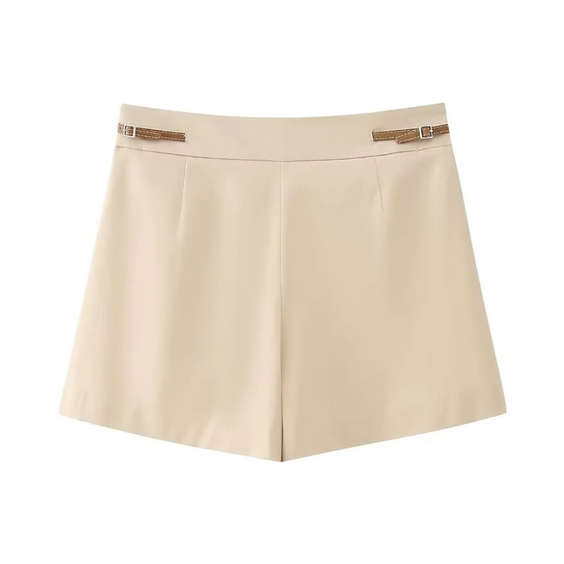 Fashion Khaki Polyester Wide Pleated Culottes,Shorts