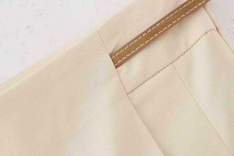 Fashion Khaki Polyester Wide Pleated Culottes,Shorts