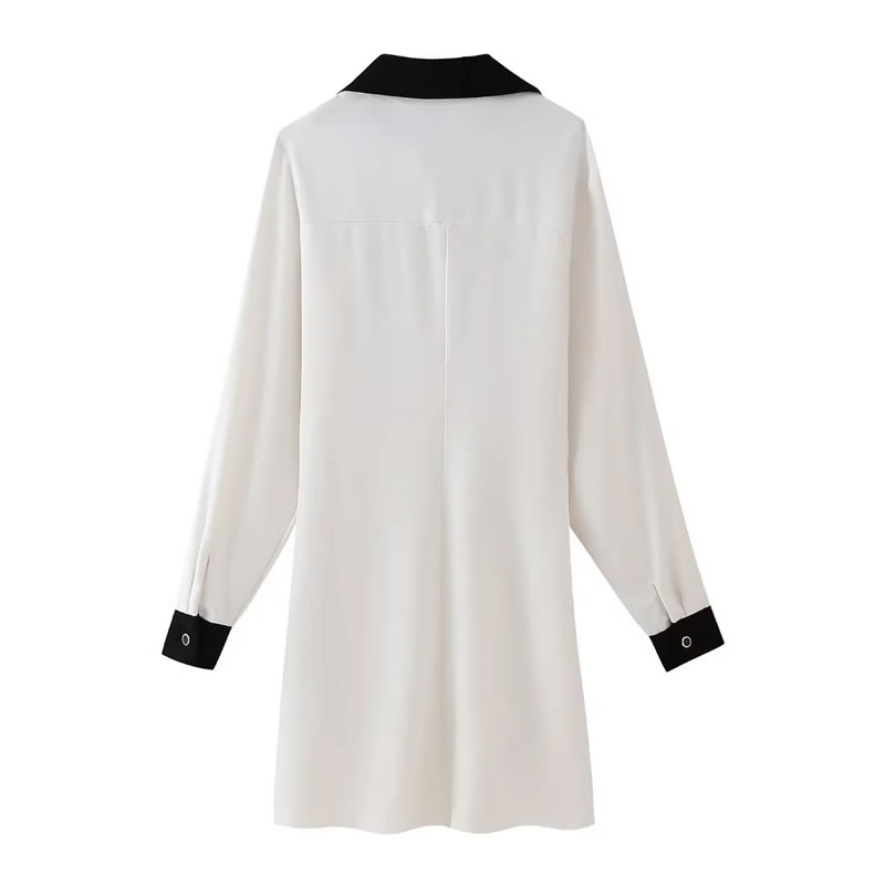 Fashion White Polyester Contrast Lapel Buttoned Skirt,Mini & Short Dresses