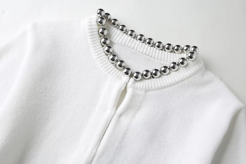 Fashion White Metallic Ball Knitted Jacket,Coat-Jacket
