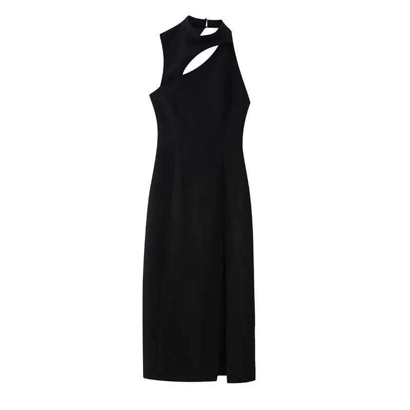 Fashion Black Polyester Slit Hollow Long Skirt,Long Dress