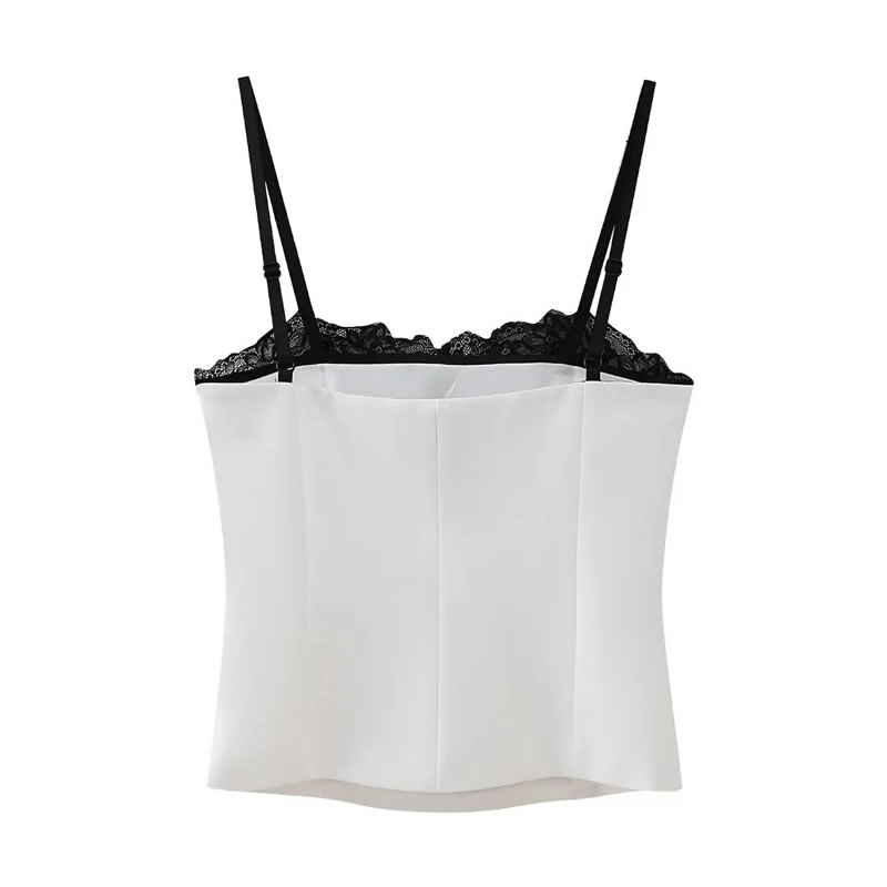 Fashion White Polyester Lace Patchwork Halter Top,Tank Tops & Camis