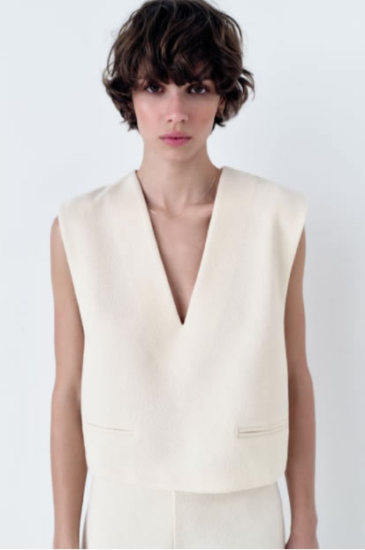 Fashion Beige Polyester V-neck Vest Top,T-shirts
