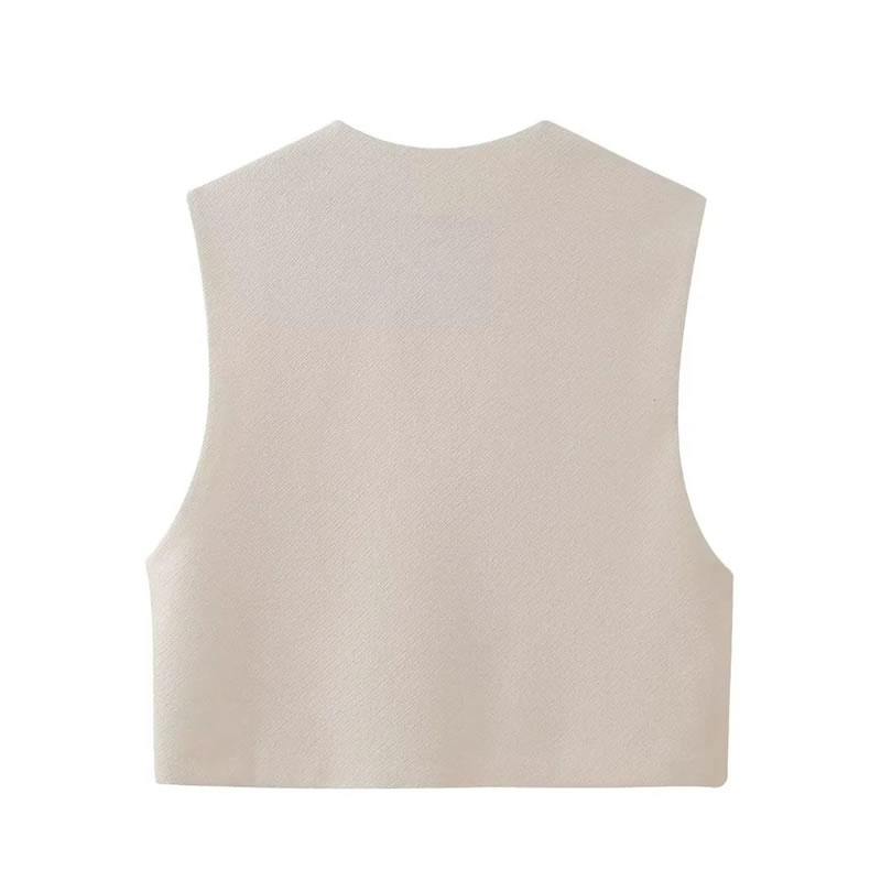 Fashion Beige Polyester V-neck Vest Top,T-shirts