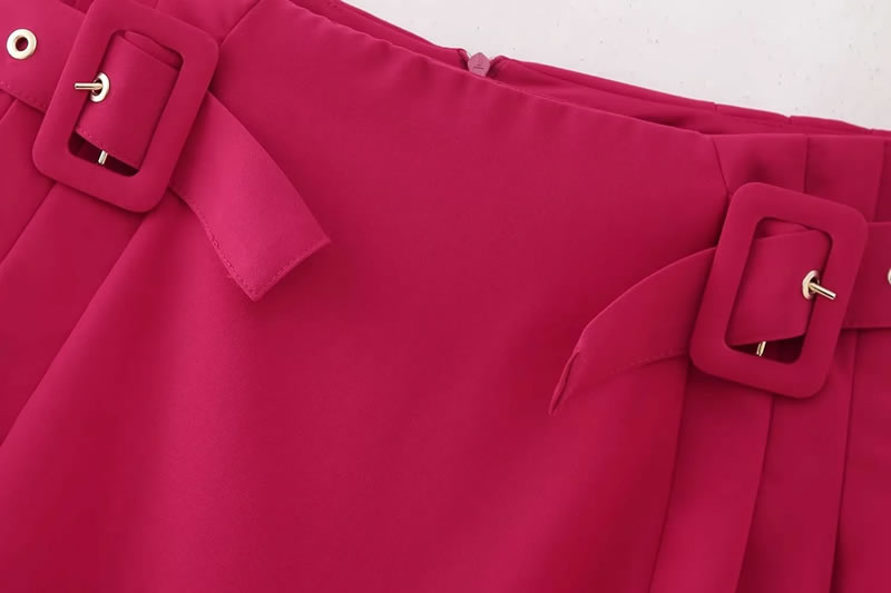 Fashion Pink Polyester Belted Pleated Skirt,Skirts