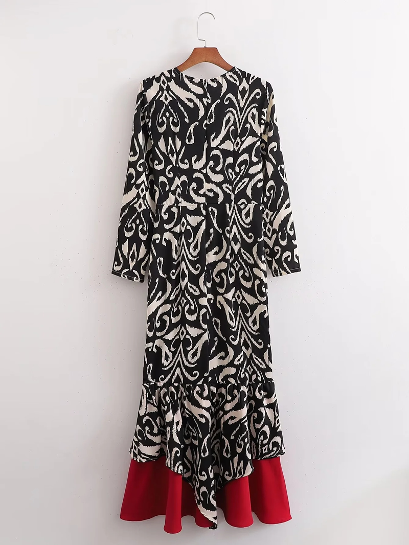 Fashion Printing Polyester Printed Patchwork Long Skirt,Long Dress