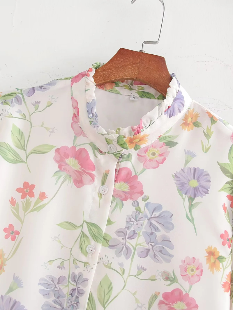 Fashion Multicolor Chiffon Printed Button Down Shirt,Blouses