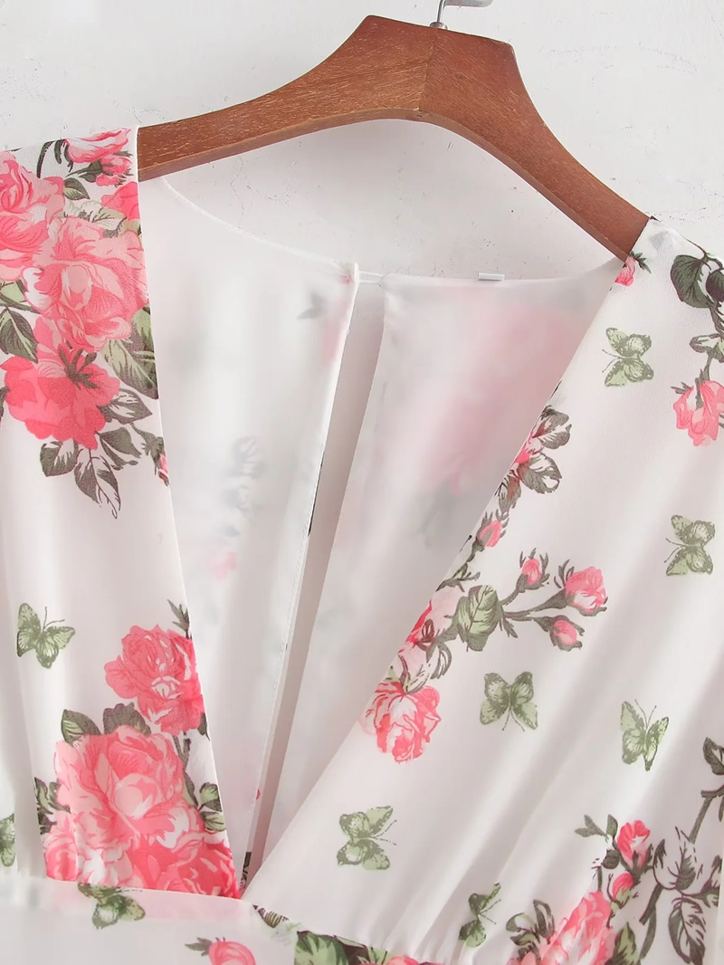 Fashion Printing Chiffon Printed V-neck Skirt,Mini & Short Dresses