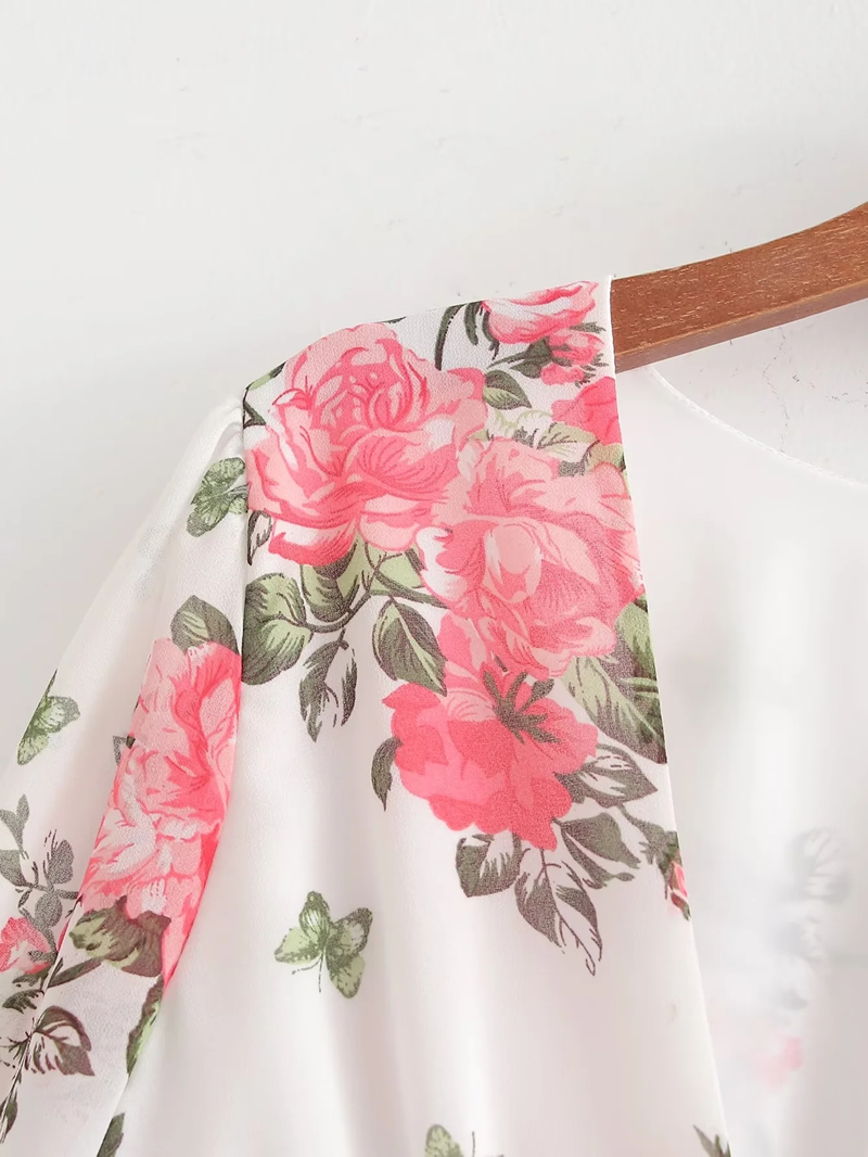 Fashion Printing Chiffon Printed V-neck Skirt,Mini & Short Dresses